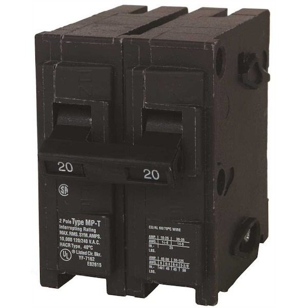 Circuit Breaker, QP Series, 20A, 2 Pole, 120/240V AC, 10kA